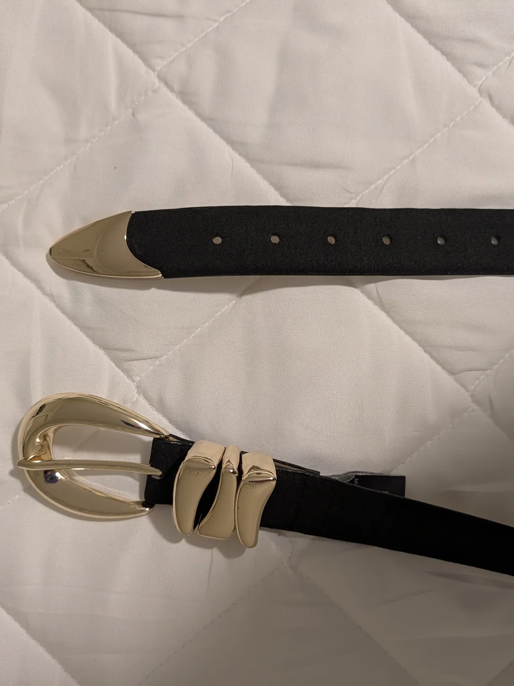Vince Camuto Black Suede Belt with Gold-Tone Hardware